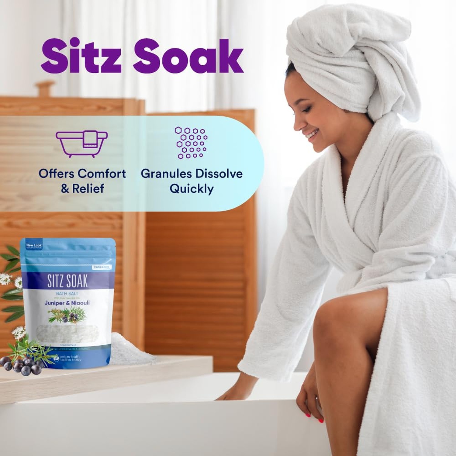 Sitz Bath Soak 2-Lbs Sitz Salt Epsom Salt Hemorrhoid Soothing with Pure Essen…