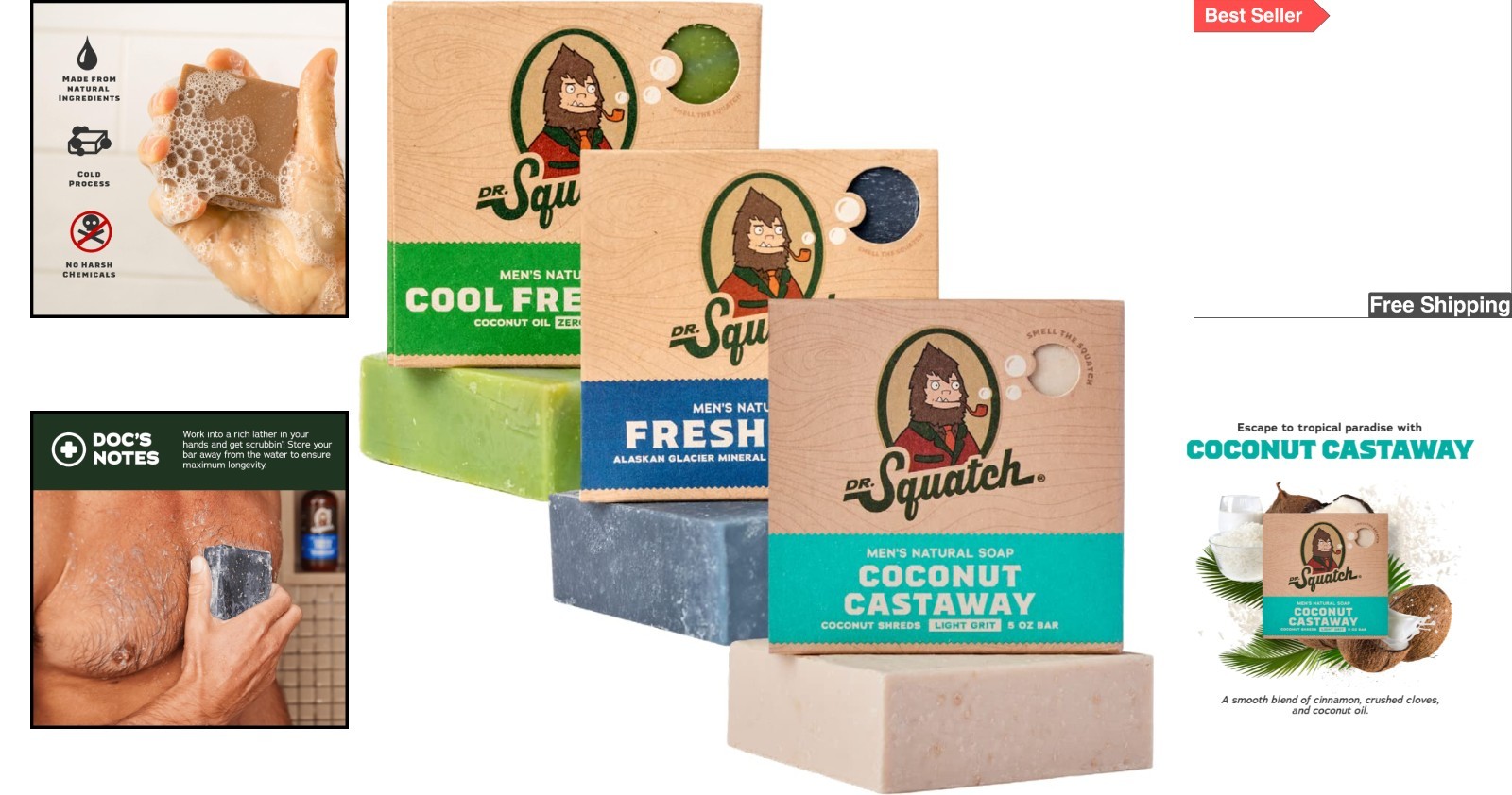 Gift-Worthy Men’s Natural Soap Set – 3 Cold Process Bars with Coastal Cool Scent