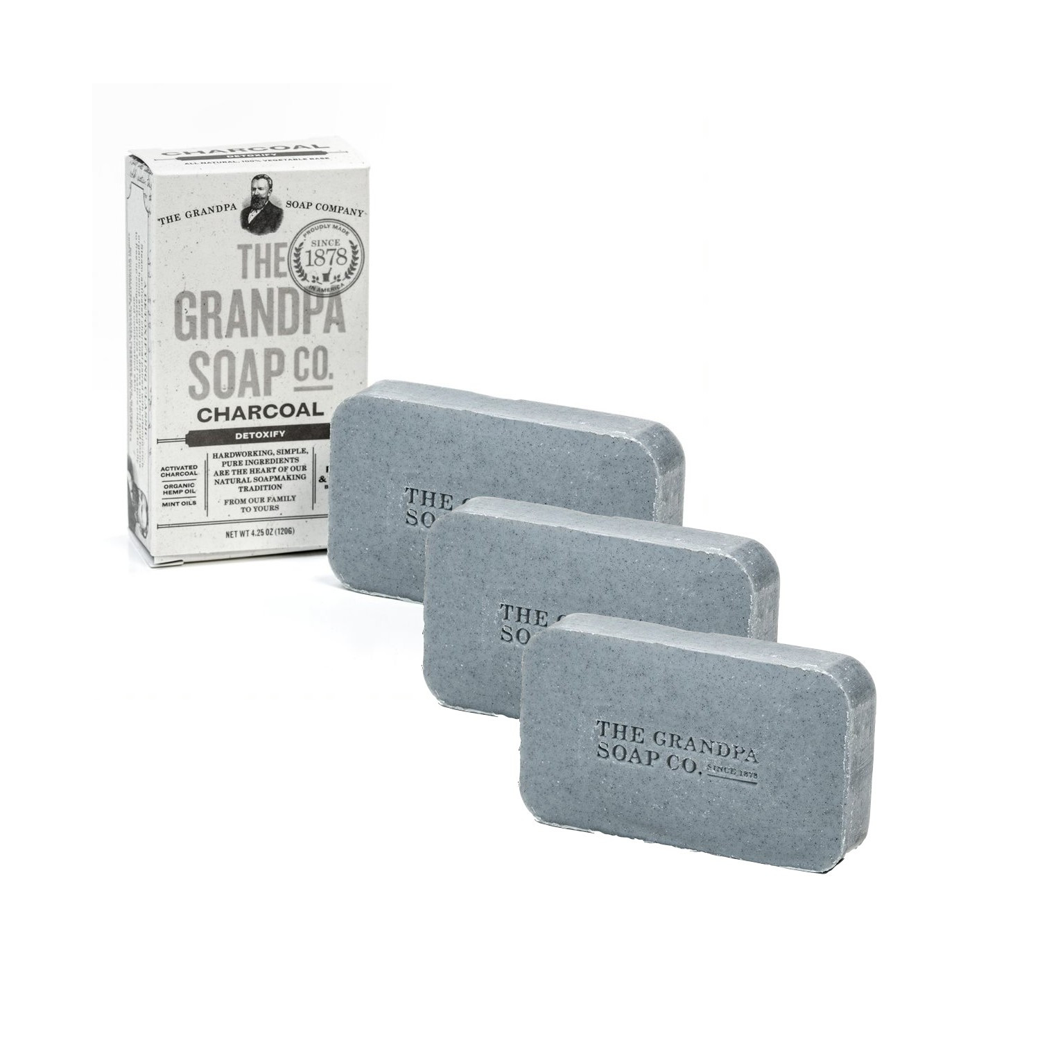 The Grandpa Soap Company Charcoal Detoxify Bar Soap 4.25 Oz Pack of 3