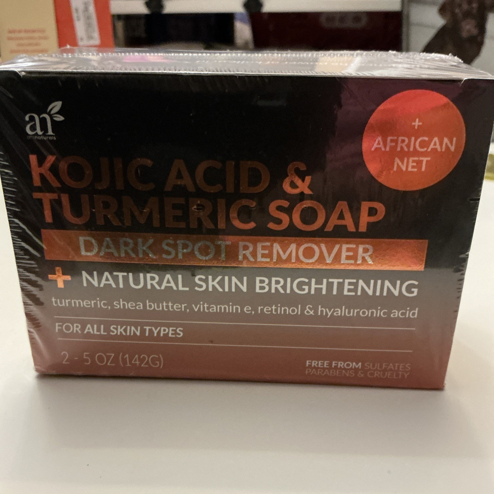 Kojic Acid & Turmeric Bar Soap + African Net, For All Skin Types 2 Bars 5 oz ea