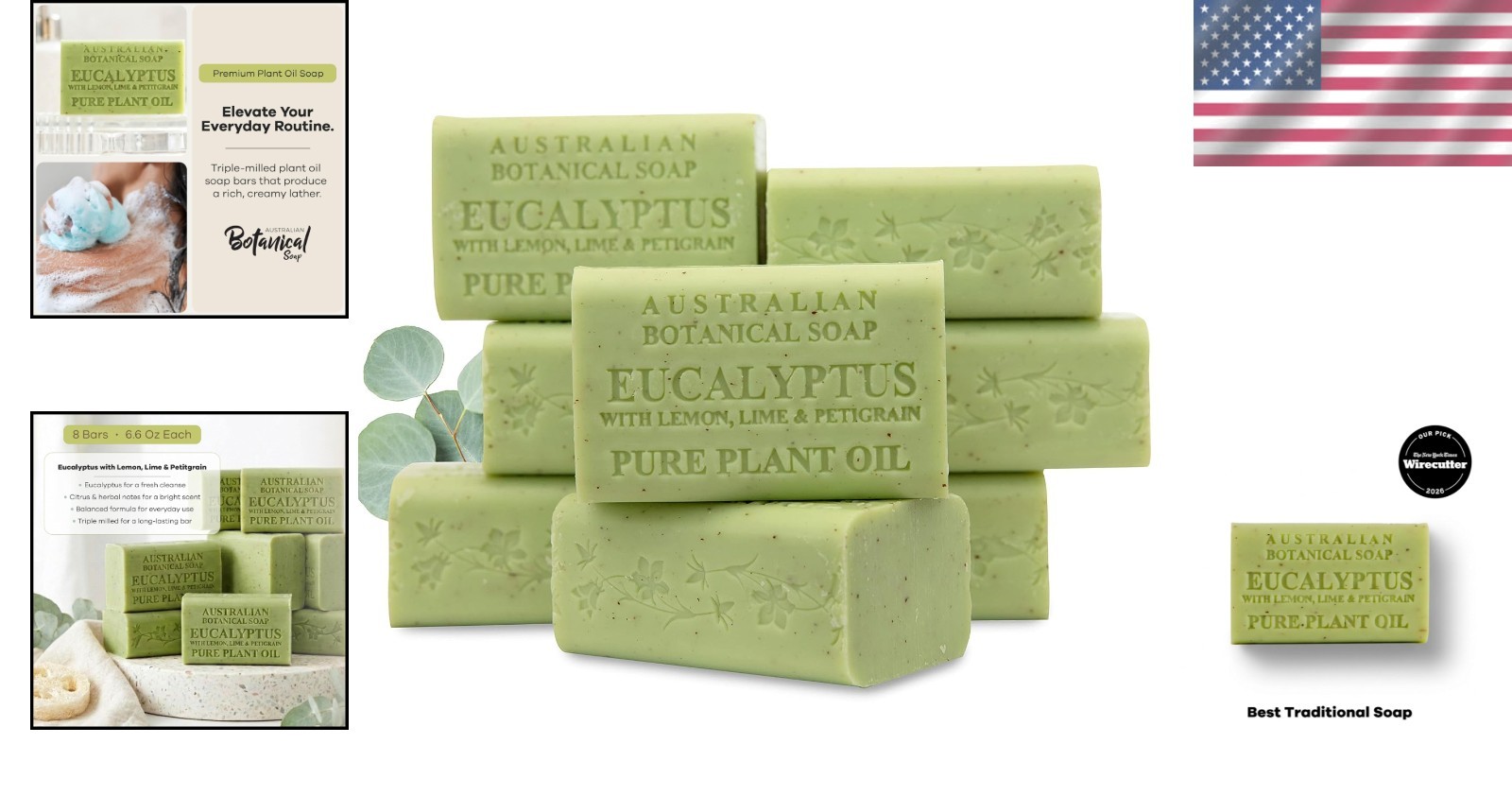 Organic Shea Butter Soap Bars – Eucalyptus Scent, 8 Pack