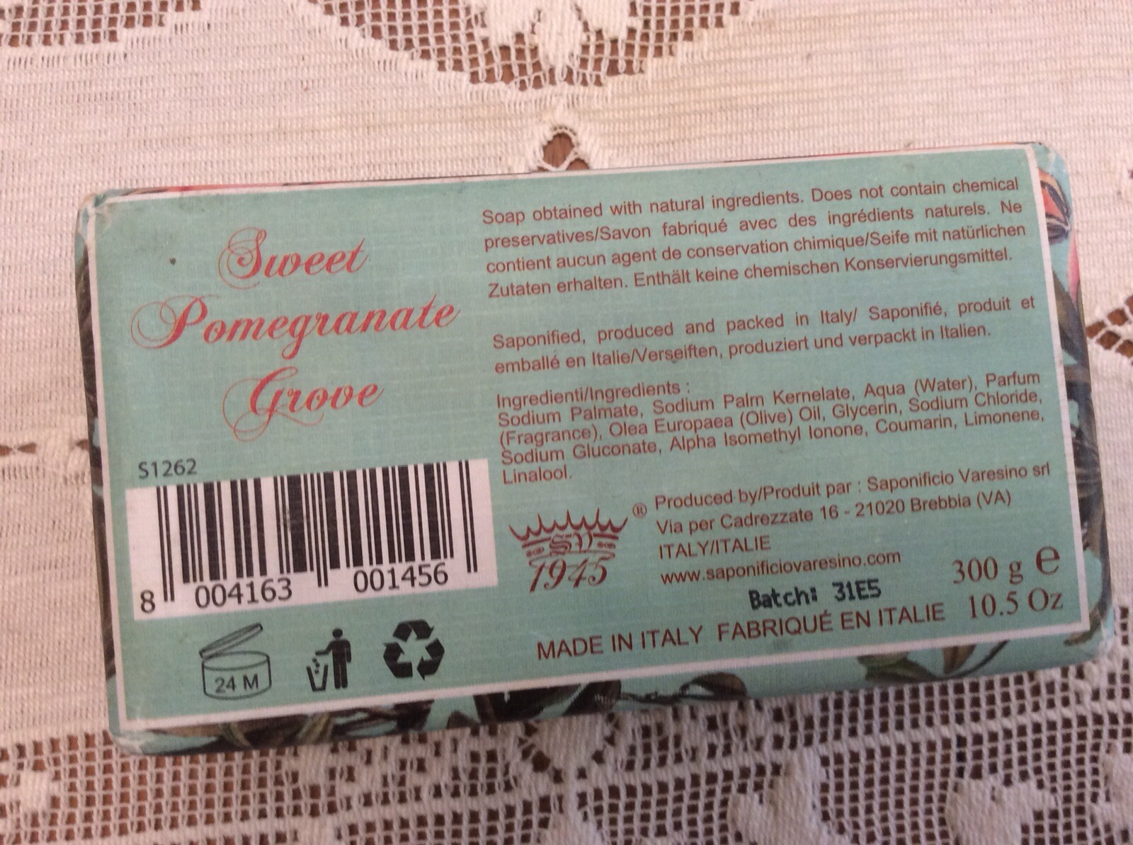 Sapone Sweet Pomegranate Grove Triple Milled Soap Italy 10.5 Oz SEALED