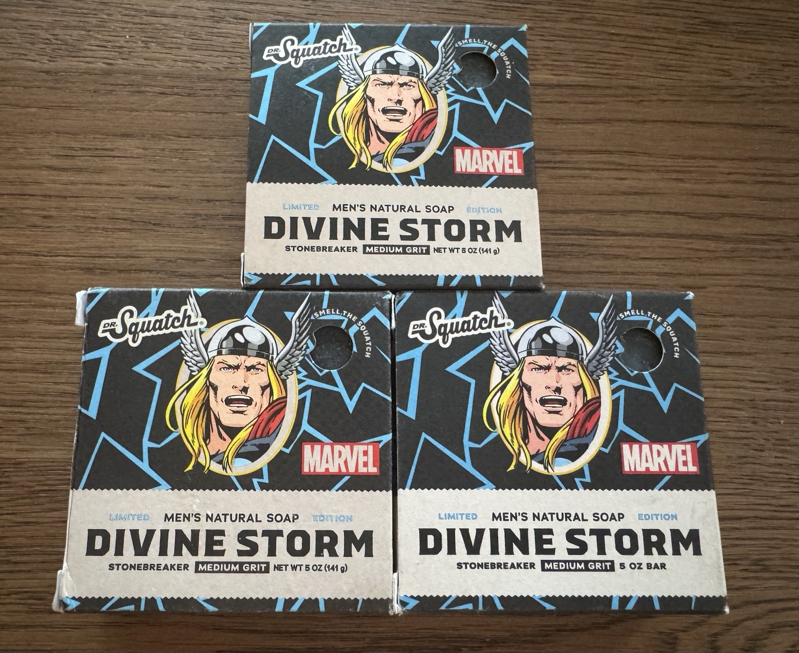 3 Pack Lot of Dr Squatch Divine Storm Thor Limited Edition Soap Marvel Avengers