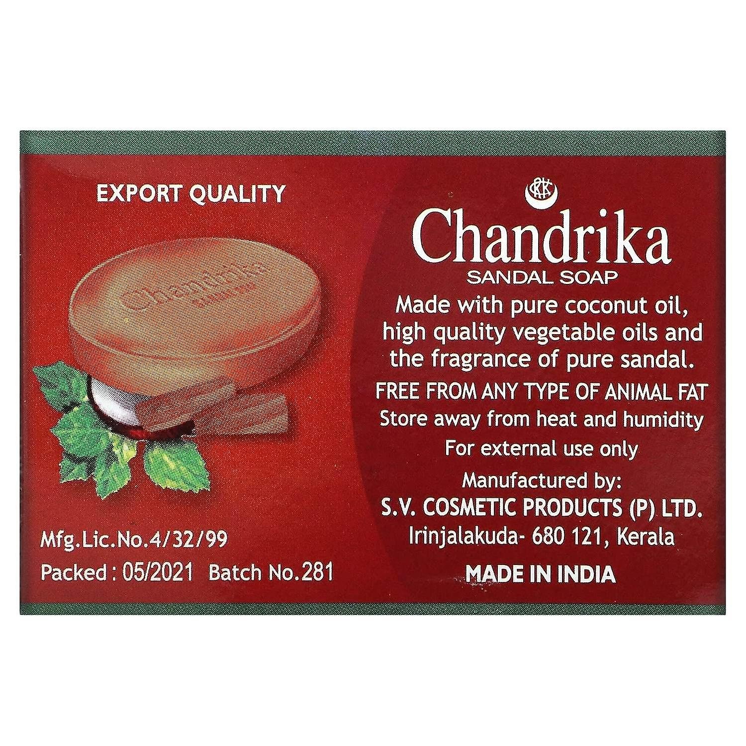 10x Chandrika Ayurvedic Sandal Soap: Organic, Vegan with Coconut Oil, Sandalwood