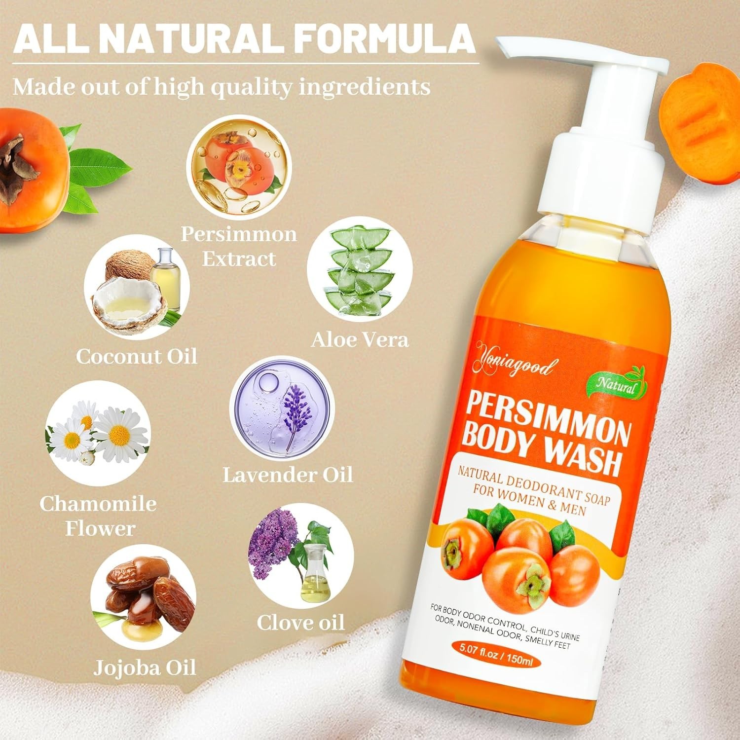 2 PCS Persimmon Body Wash for Strong Odor Control, Natural Persimmon Soap Bar