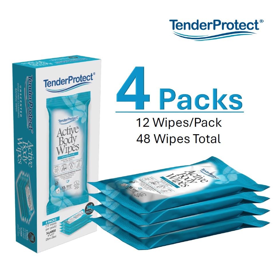 Active Body Wipes, XL Rinse-Free Shower Wipe for Adults, 1 Count (Pack of 48)