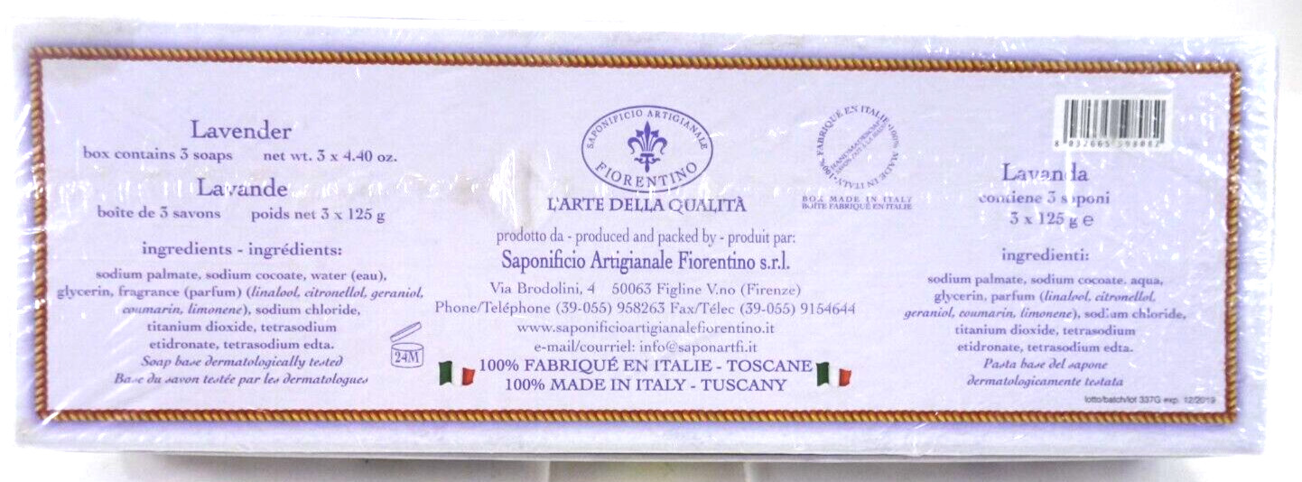Saponificio Artigianale Fiorentino Soap Lavanda Lavender Set (3) 4.40oz SEALED