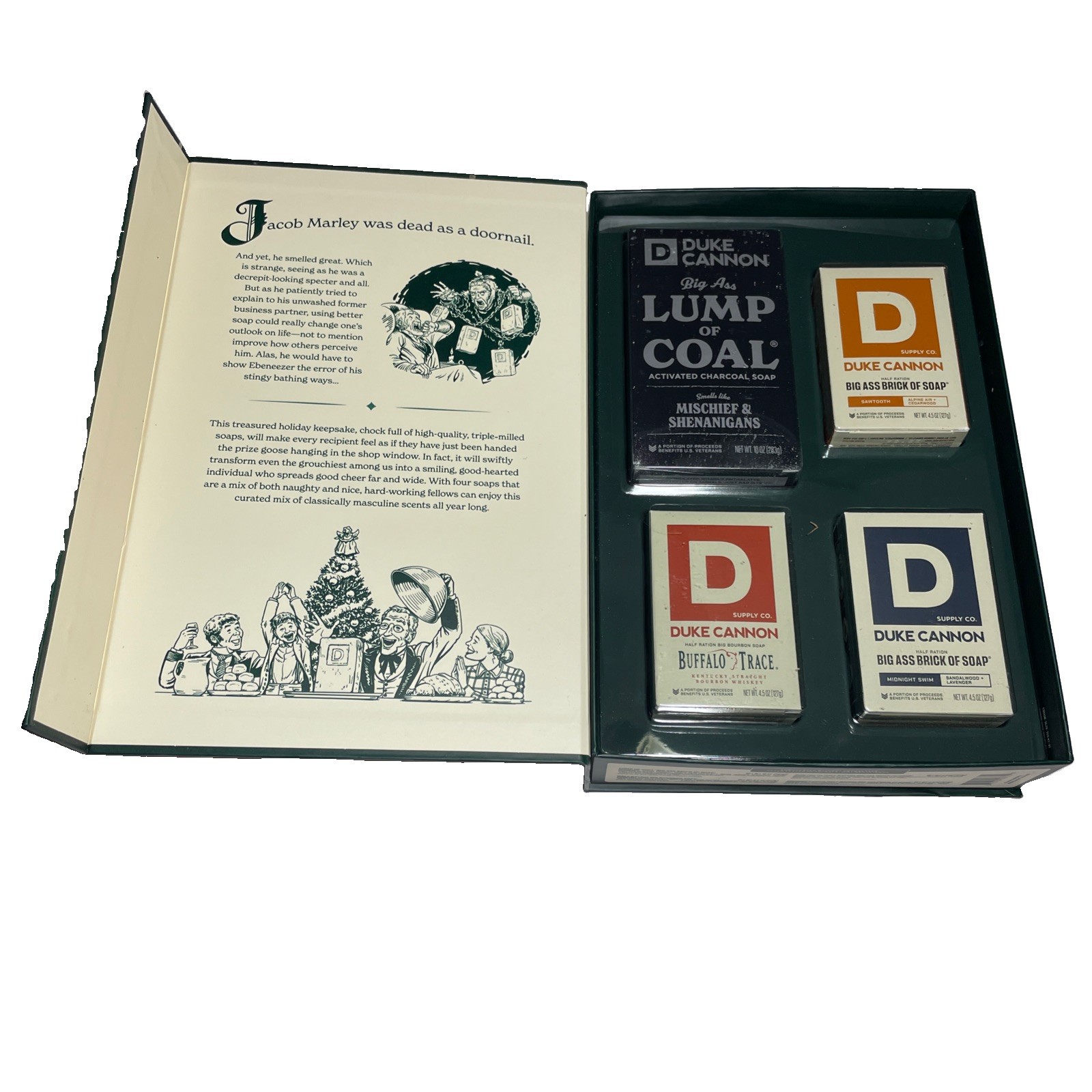 Duke Cannon 4 Pack Bar Soap Set- Lump of Coal, Bourbon, Sawtooth, Midnight Swim