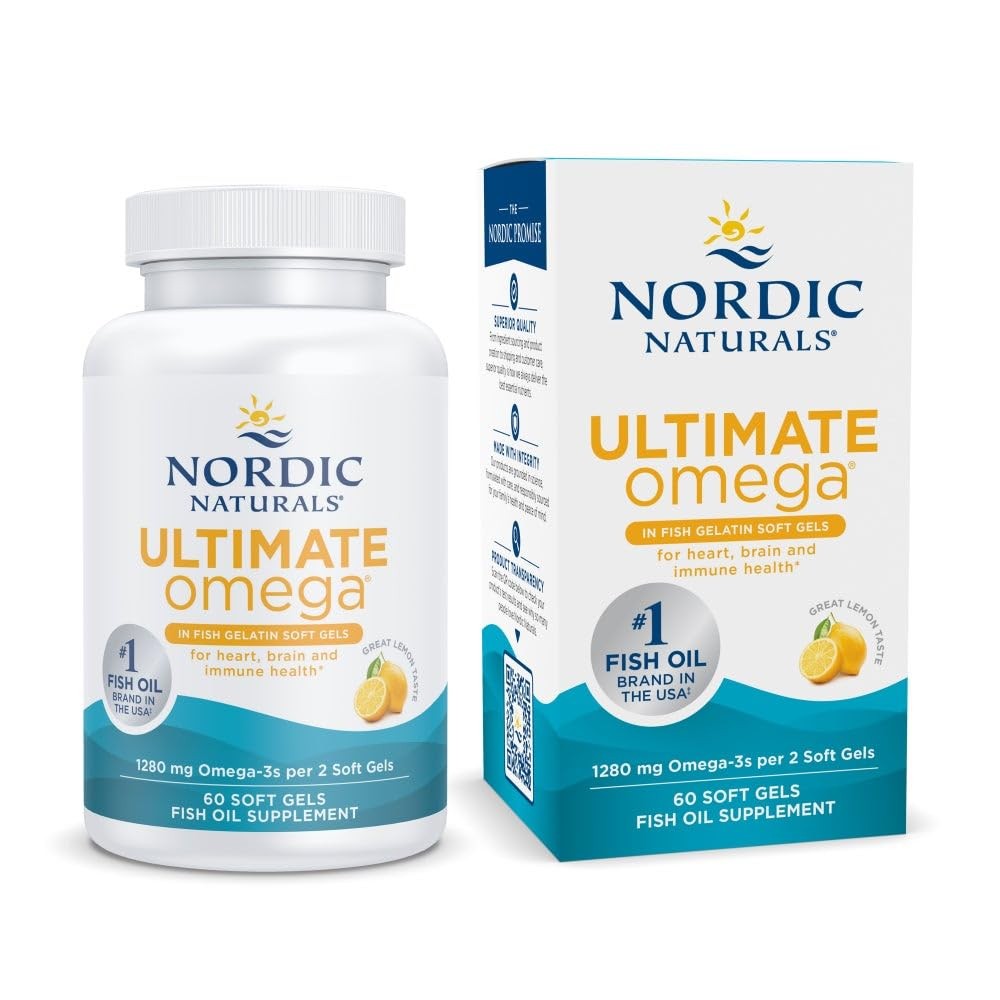 Nordic Naturals Ultimate Omega in Fish Gelatin, Lemon 60 Count (Pack of 1)