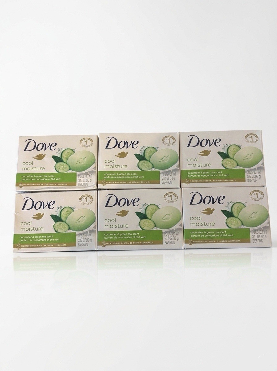 Dove Cool Moisture Beauty Bar Soap 3.17 oz 6 Pack Cucumber & Green Tea New