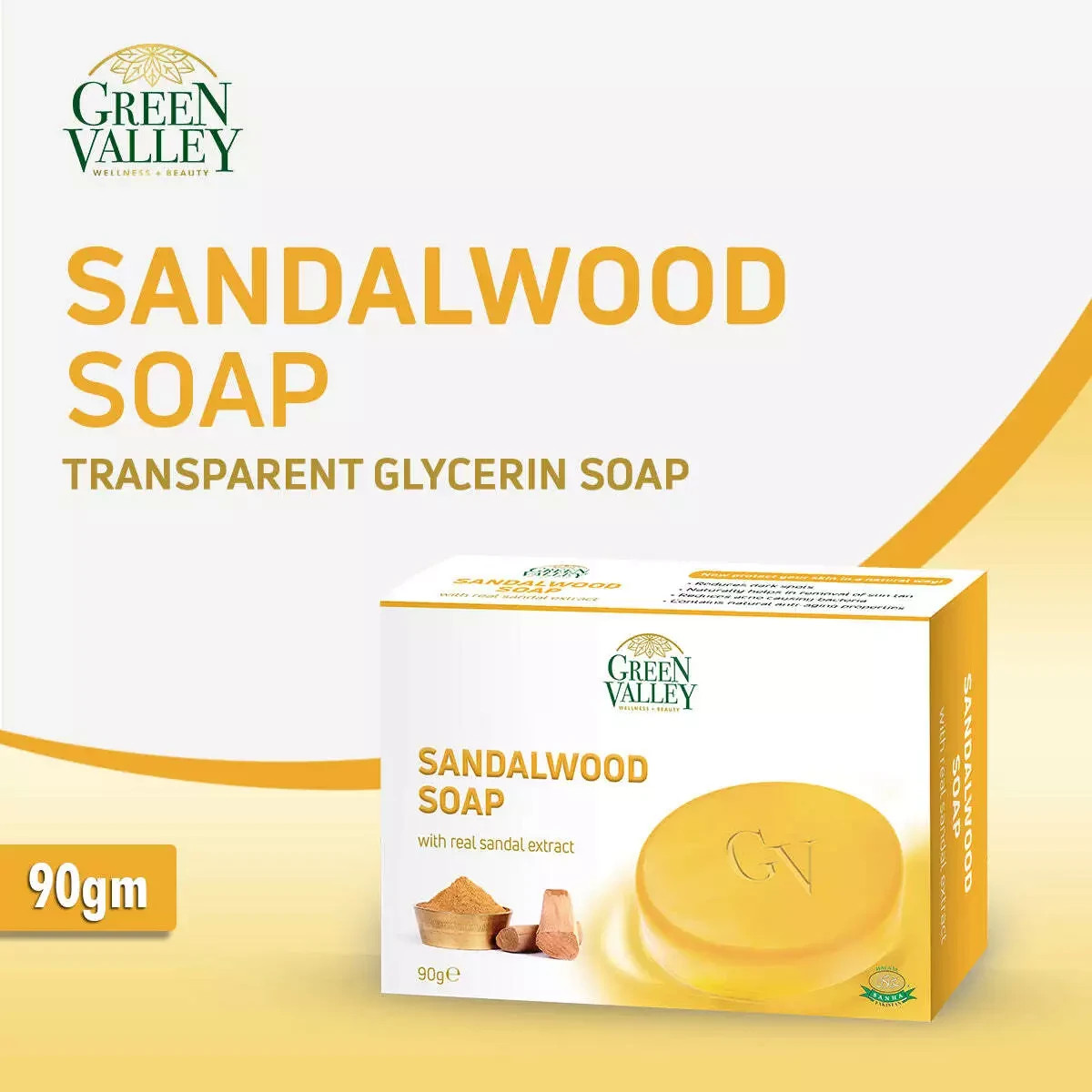 2x Sandalwood Soap Natural Glowing Skin By Green Valley (Al Khair)Pack of 2