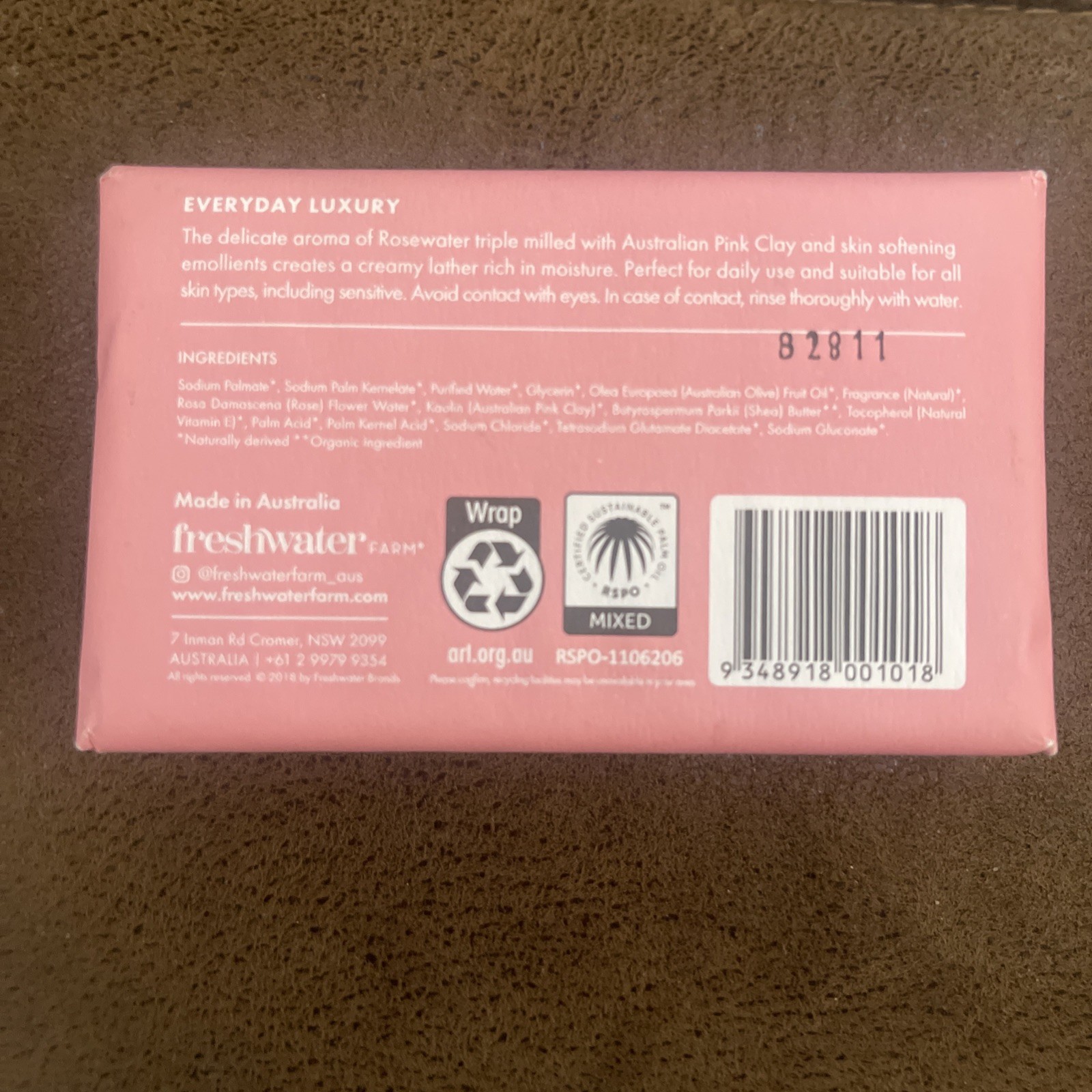 Freshwater Farm Australia Natural Soap Bar in Rosewater + Pink Clay