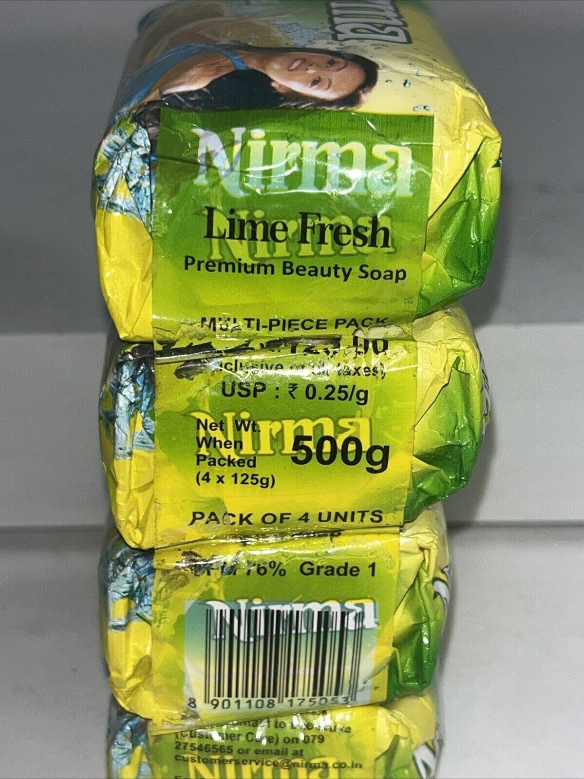 4 New Nirma Lime Fresh Premium Beauty Soap Bars, 125g Each