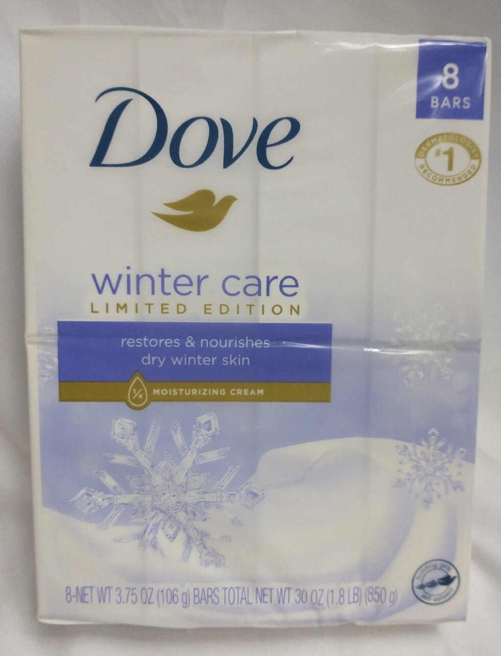 8 Pack Dove Winter Care Limited Edition Moisturizing Cream Bar Soap 3.75 Oz.