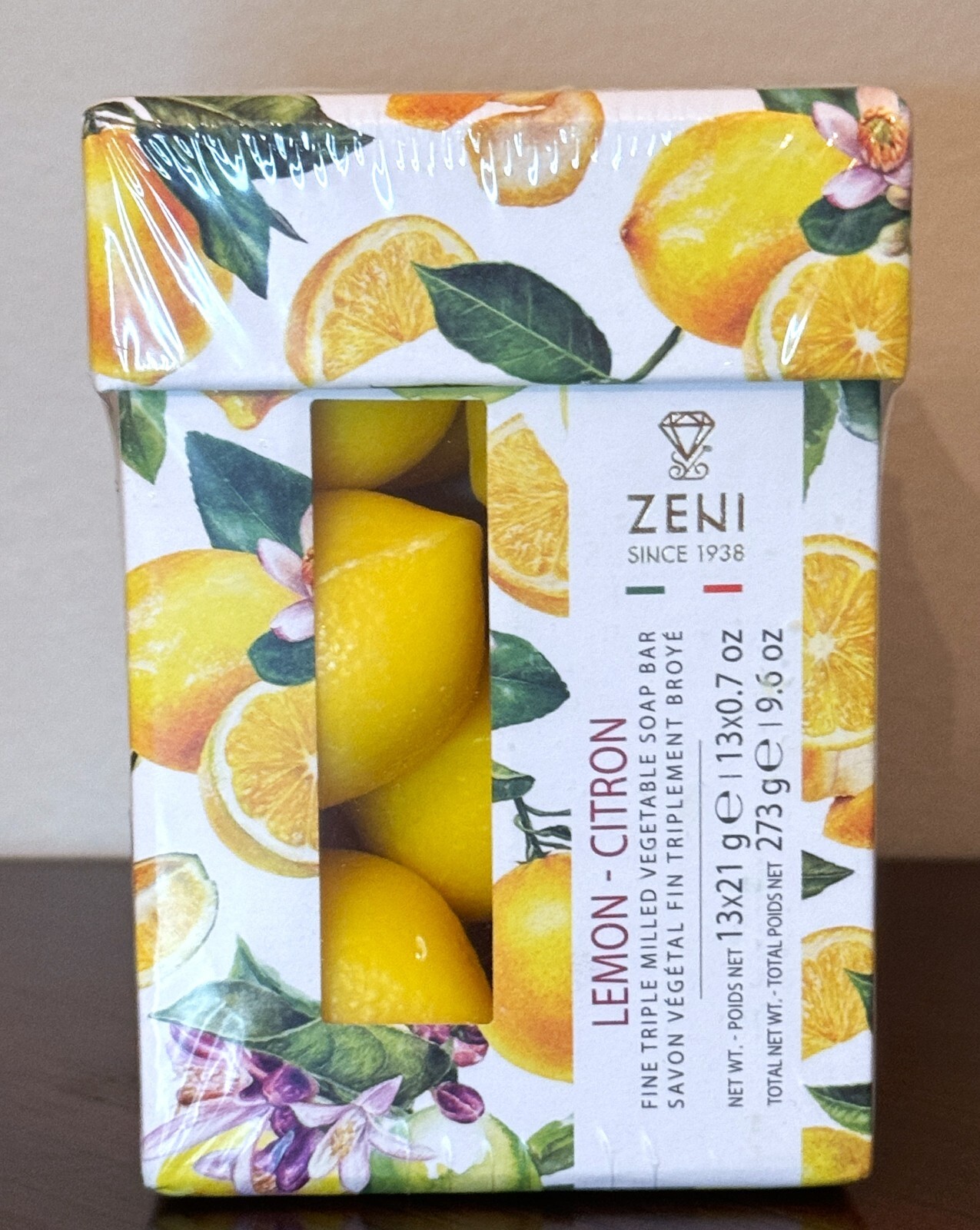 NIB Zeni Italian Fine Triple Milled LEMON Shaped Mini Soaps Box w/ 13 Soap Bars
