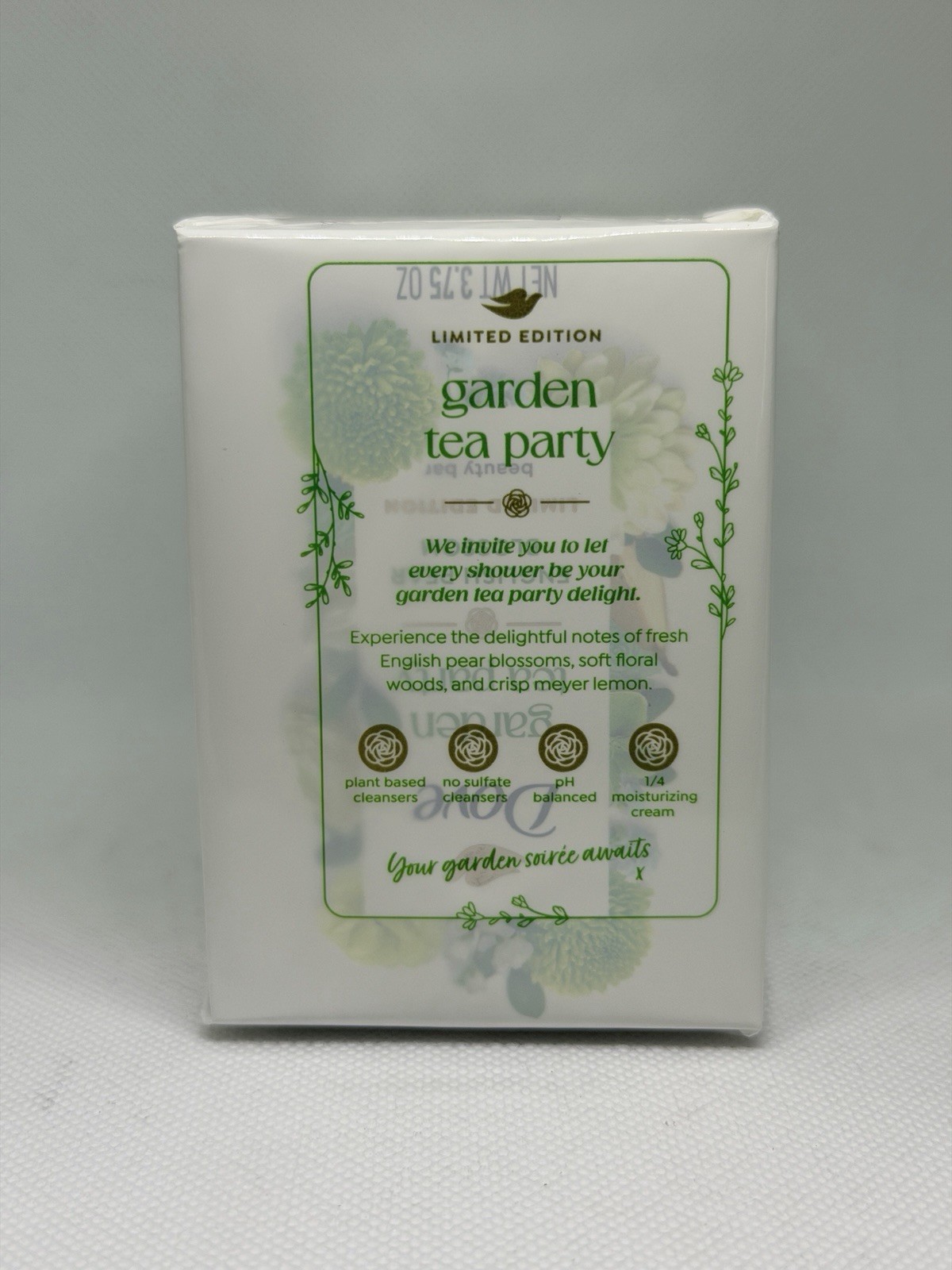 Dove Garden Tea Party ENGLISH PEAR BLOSSOM Bar Soap Limited Edition 4 Bar Pack