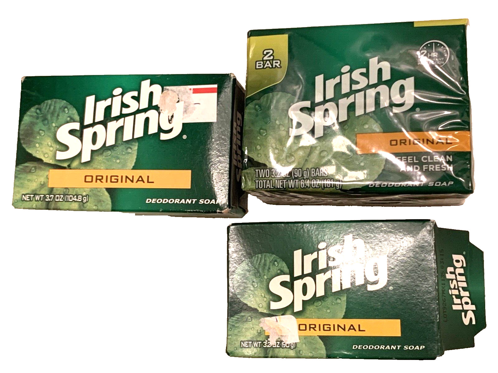 Irish Spring ORIGINAL Clean Deodorant LOT OF 4 Vtg 3.2-3.7oz Bar Soap NOS NEW