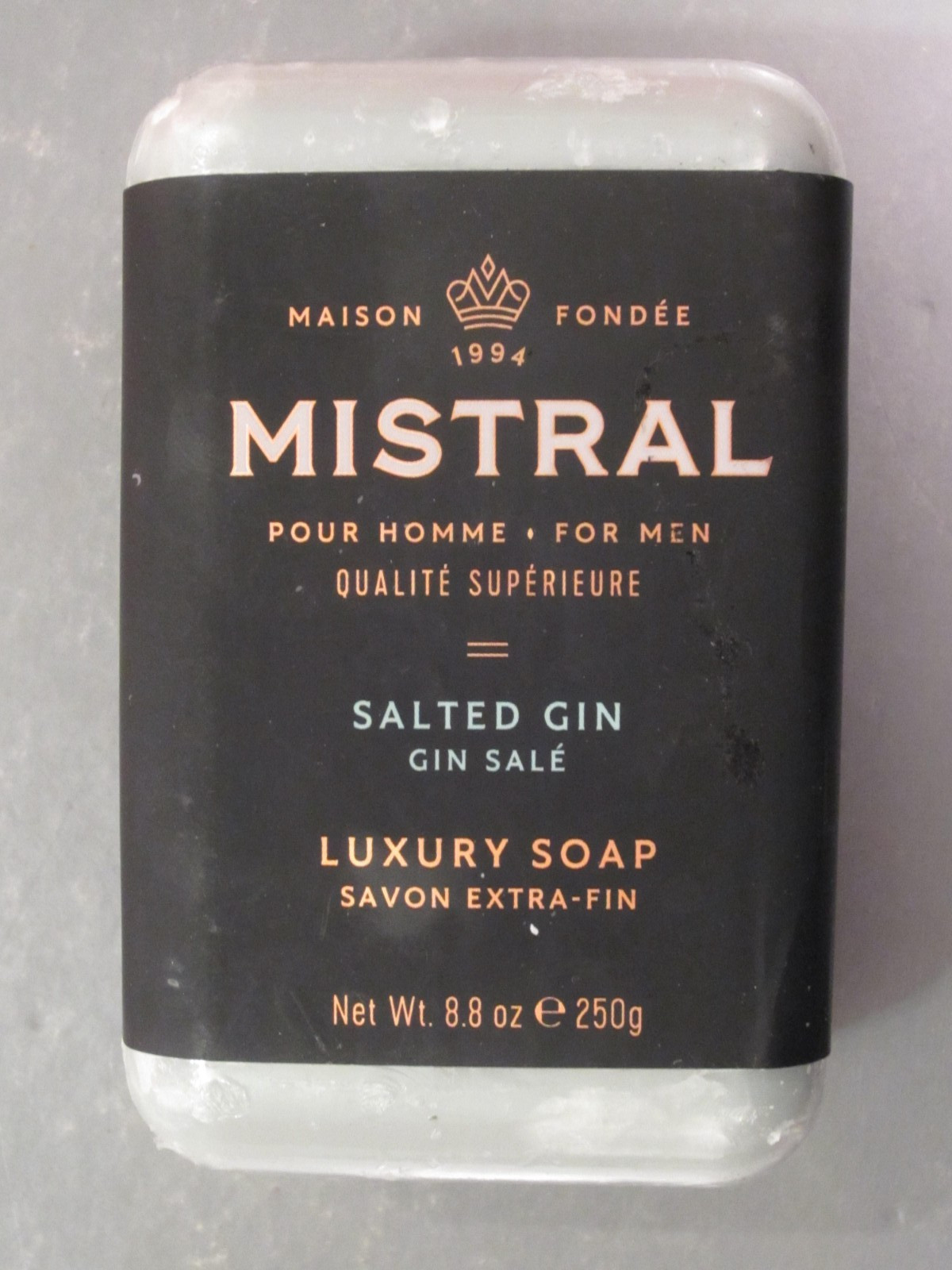 Mistral Bar Soap Organic Salted Gin Large 8.8 Ounce Crafted Soaps Original