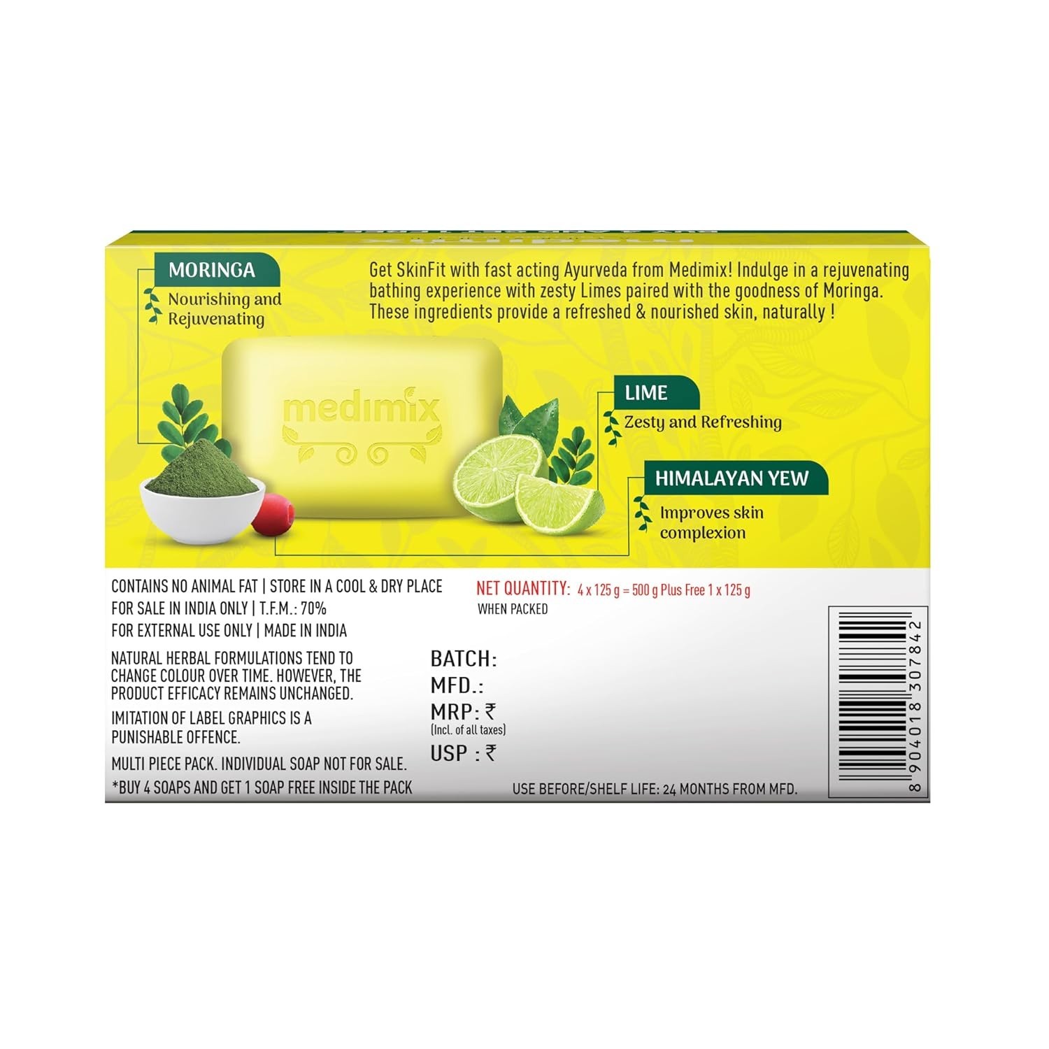 Medimix Ayurvedic Lime Moringa Soap 125g x 5 Pack Herbal Vegan Bathing Bar