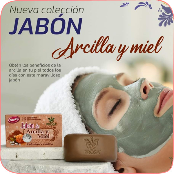 PROSA Jabón Arcilla y Miel Bar Soap Honey & Clay For Soft & Elastic Skin 90 g