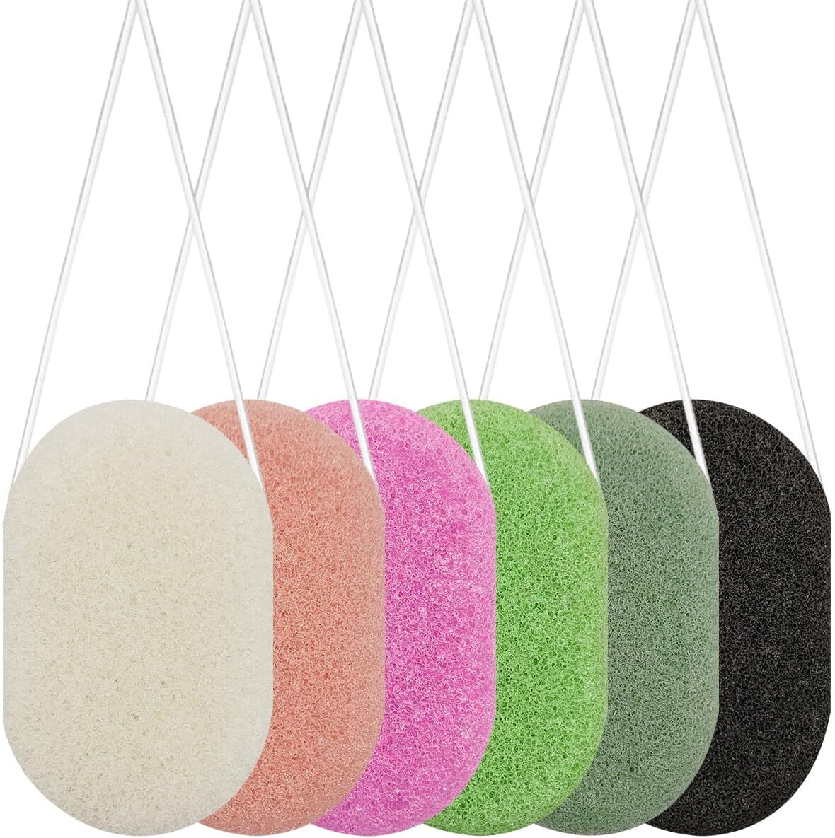 6 pcs Konjac Sponge, Pink, Purple, White, Black, Light Green, Dark Green