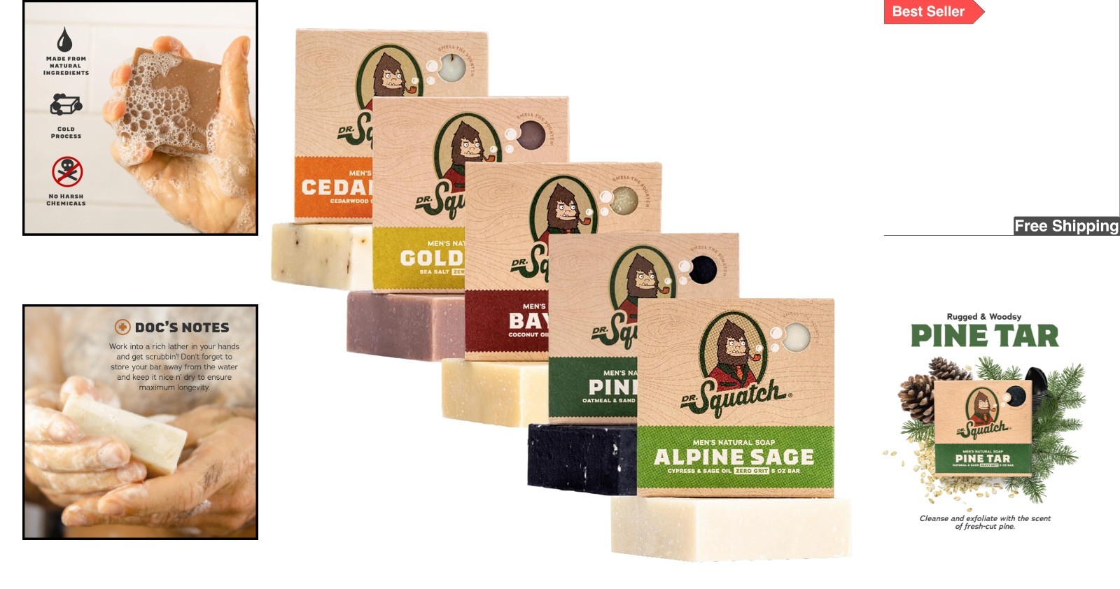 Luxury Natural Bar Soap for Men – 5-Pack Cold Process with Exfoliating Benefits