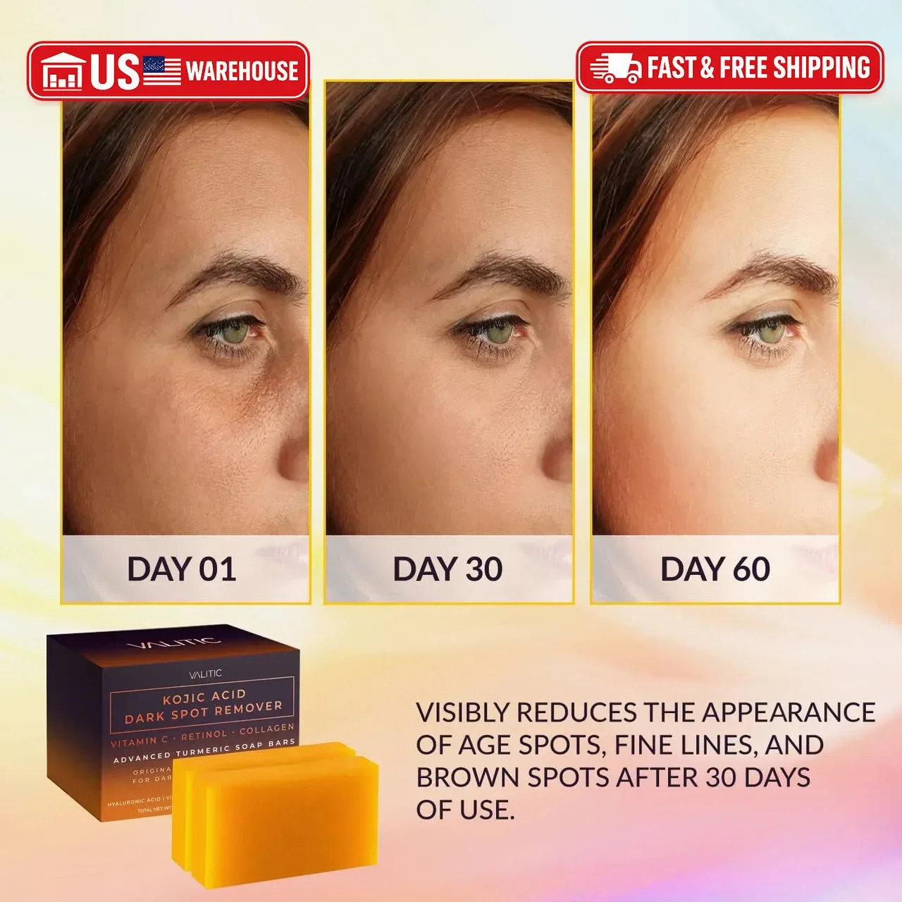 VALITIC Kojic Acid Dark Spot Remover Soap Bars with Vitamin C, Retinol, Collagen