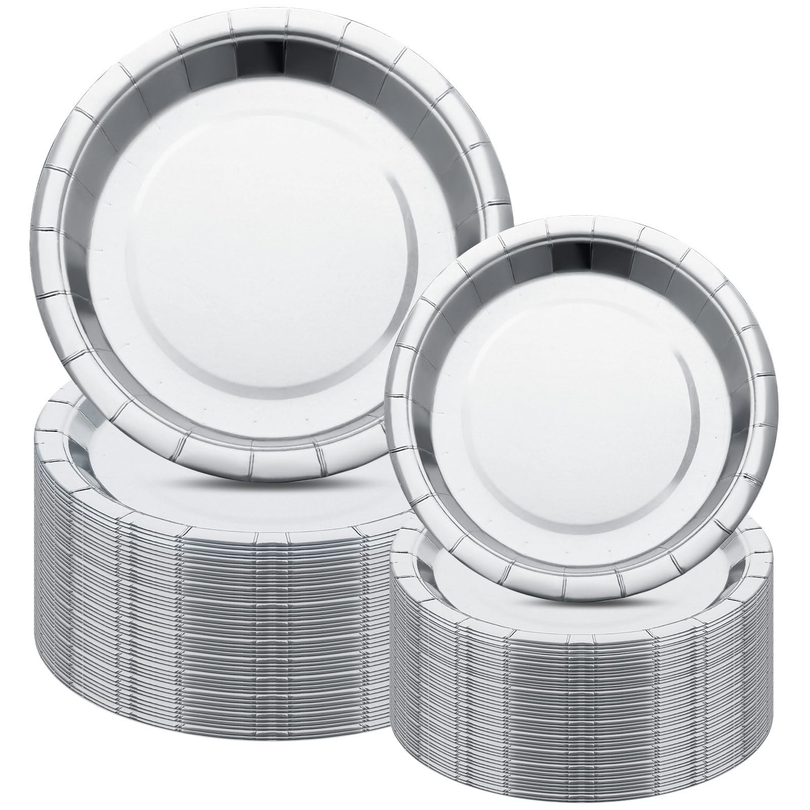 Colarr 120 Pack Metallic Silver Paper Plates 7 Inch and 9 Inch Disposable Pla…