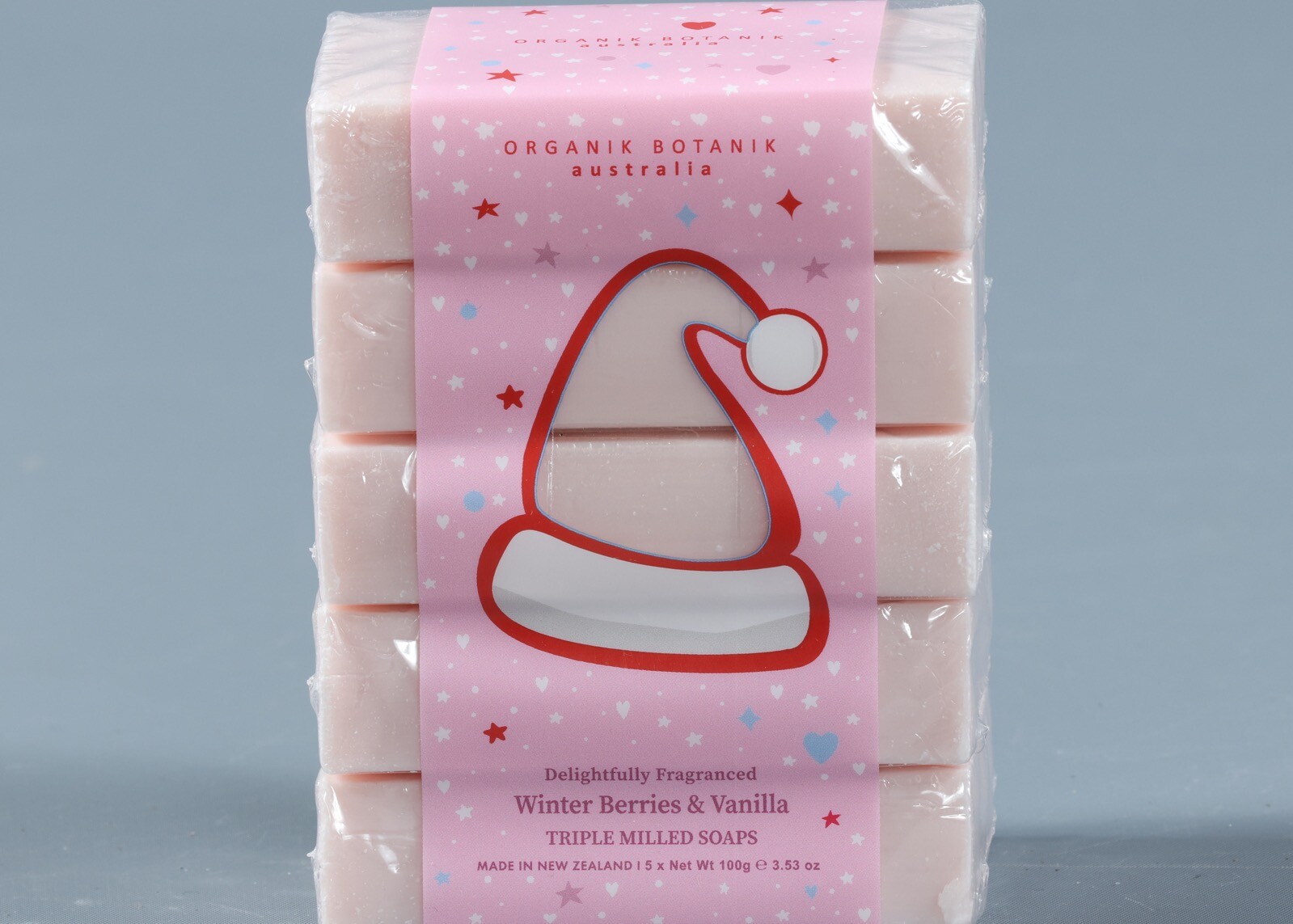 ORGANIK BOTANIK AUSTRALIA WINTER BERRIES & VANILLA Triple Milled Bars Soap 5x3oz