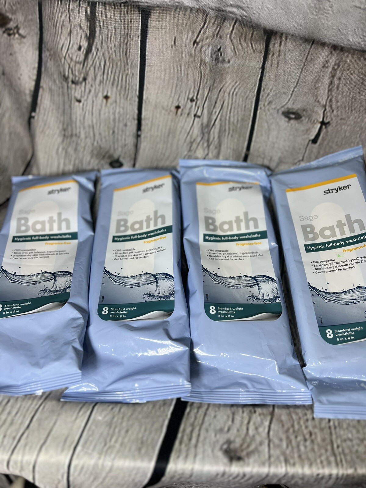 New Stryker Sage Bath Hygenic Full Body Washcloths Fragrance-Free 8pk 4 Pk -BB4