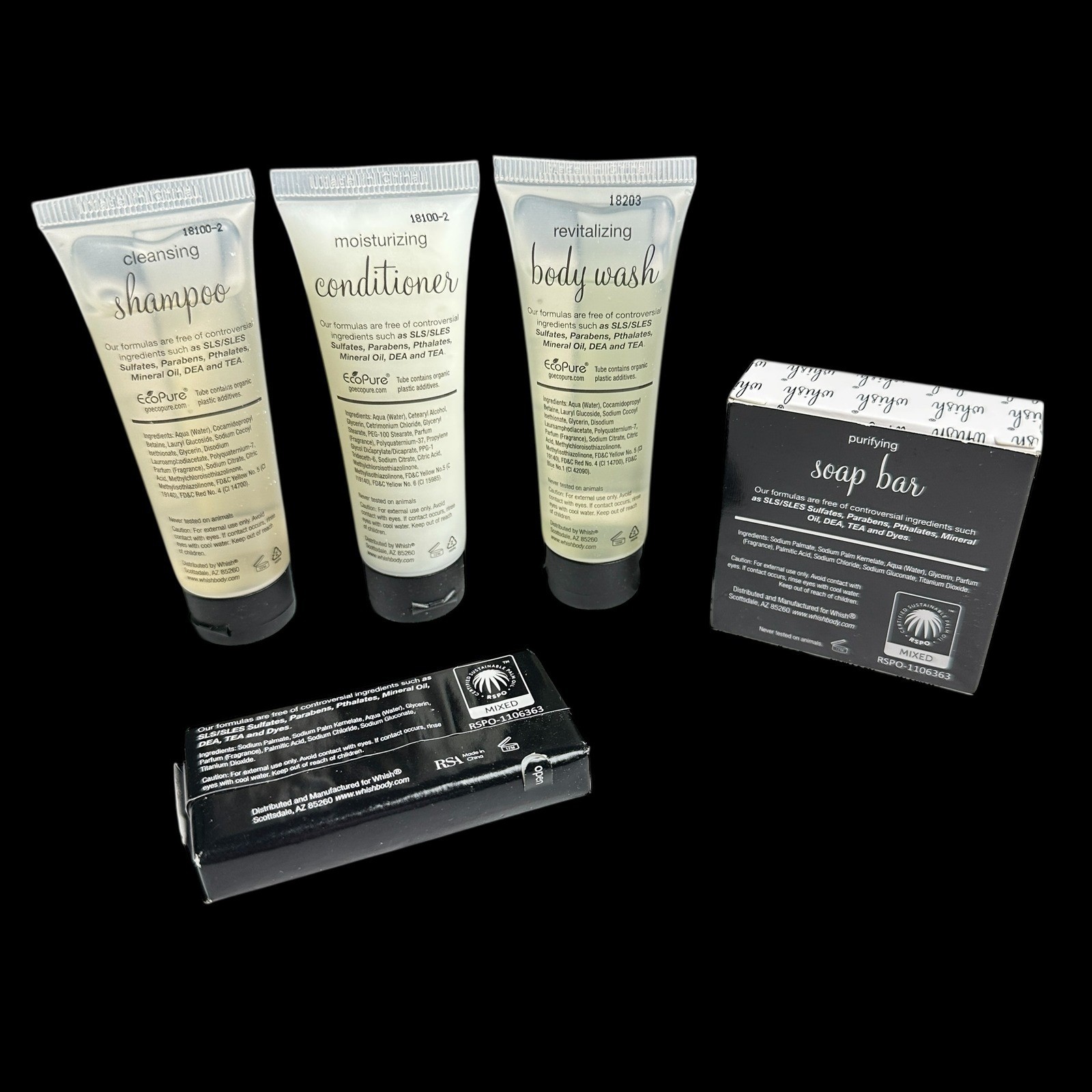 Whish ~ Shampoo Conditioner Body Wash Purifying Soap Bar Travel Set
