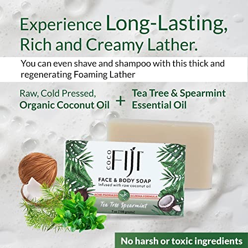 Coco Fiji Soap Bar for Face and Body 7 Ounce (Pack of 2) Tea Tree Spearmint