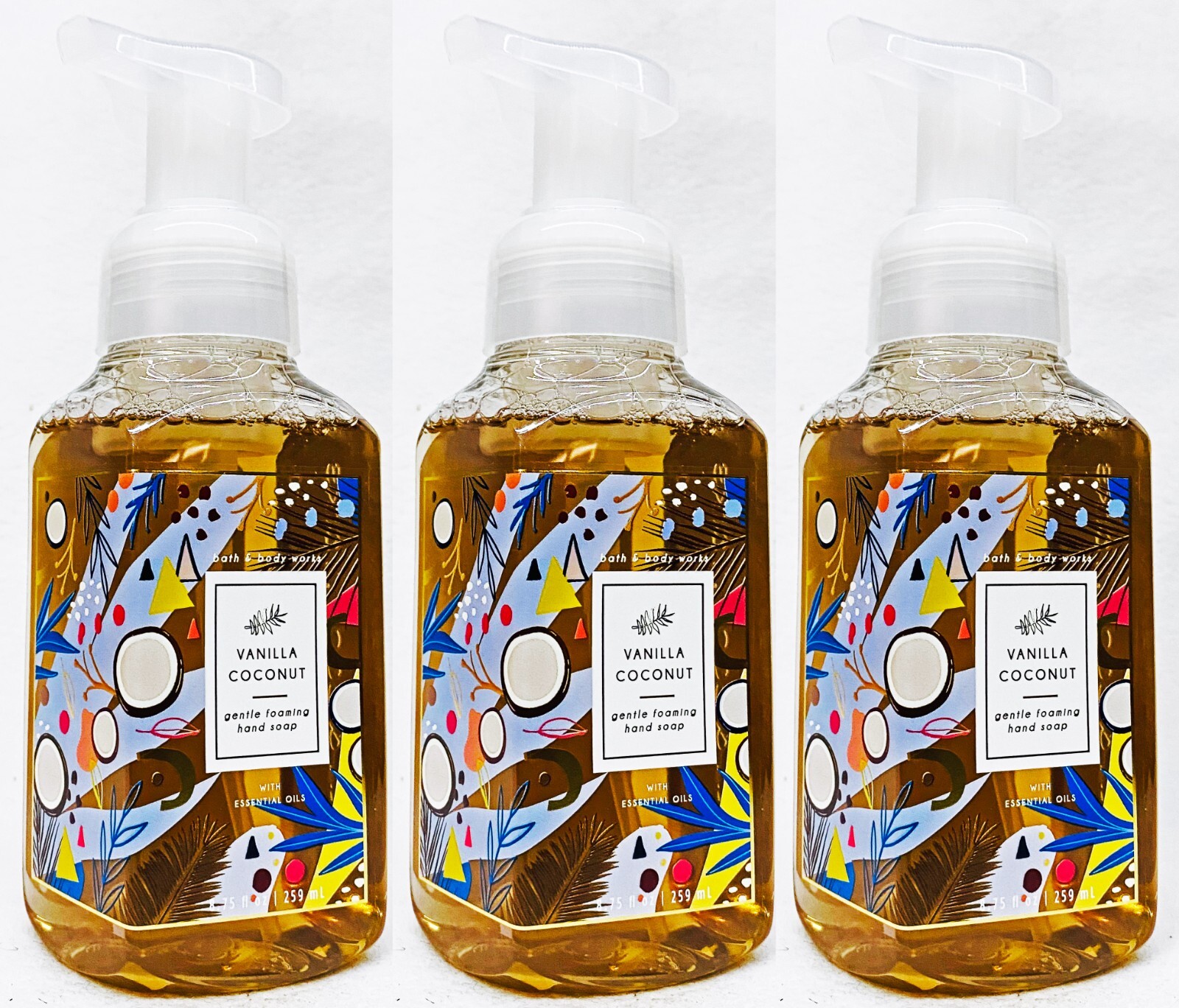 3 Bath & Body Works VANILLA COCONUT Gentle Foaming Hand Soap 8.75 oz