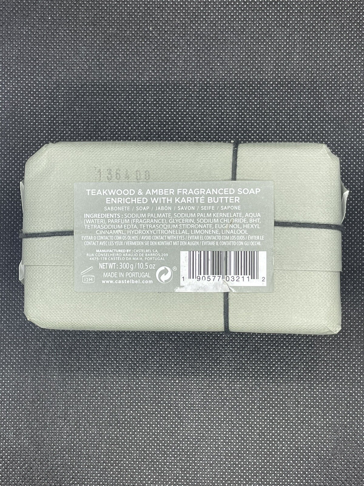Castelbel Men’s Luxury Soap Bar Teakwood & Amber-XL10.5 oz Made In Portugal