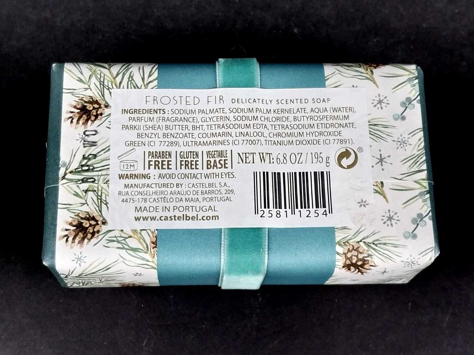 Castelbel Frosted Fir Delicately Scented Soap Bar 6.8 oz Made in Portugal – NEW!