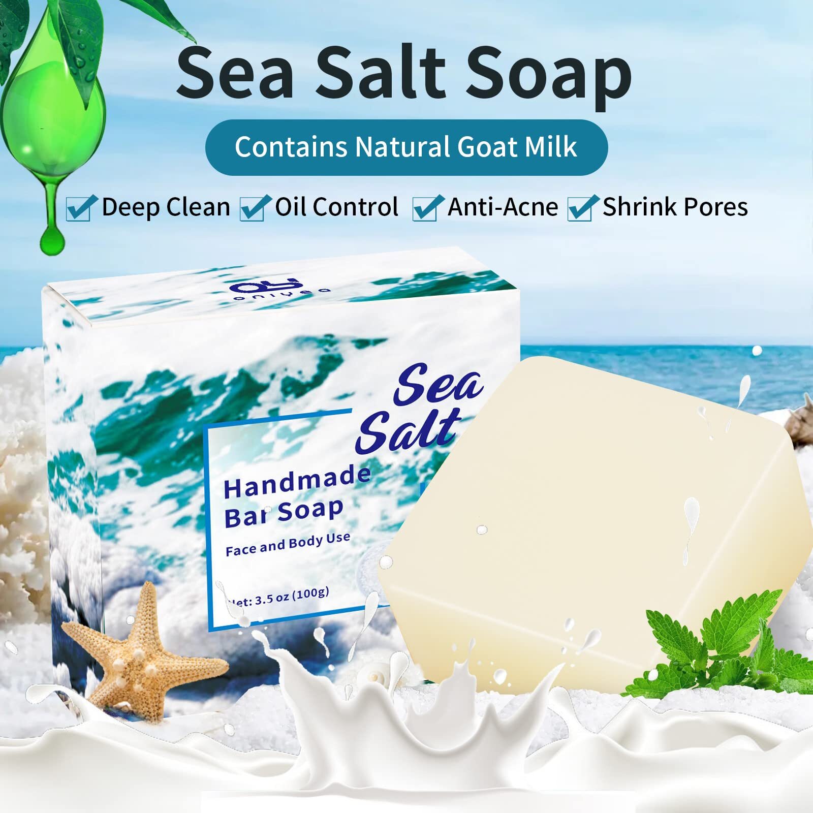 2 PK Sea Salt Soap 3.5 Oz Each, Exfoliating Acne Deeply Clean Problem Skin