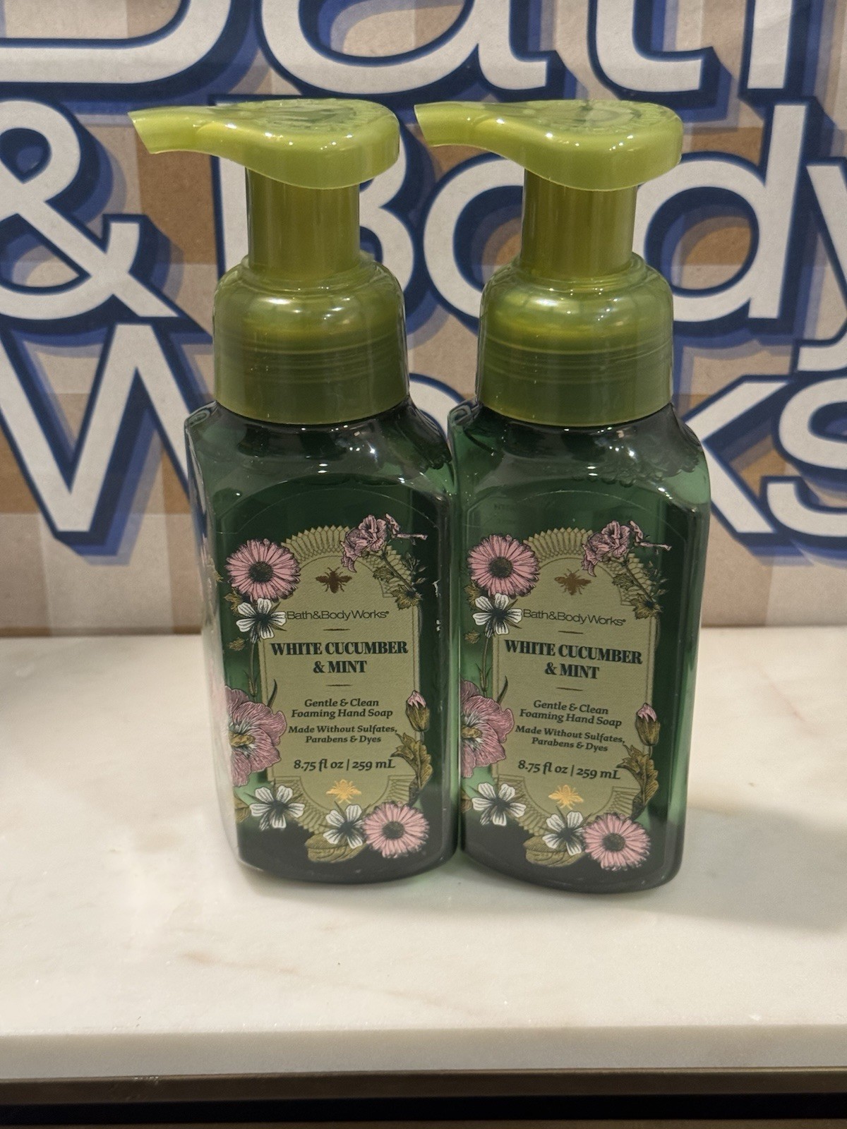 Bath & Body Works Gentle & Clean Foaming Hand Soap Set 2 WHITE CUCUMBER & MINT