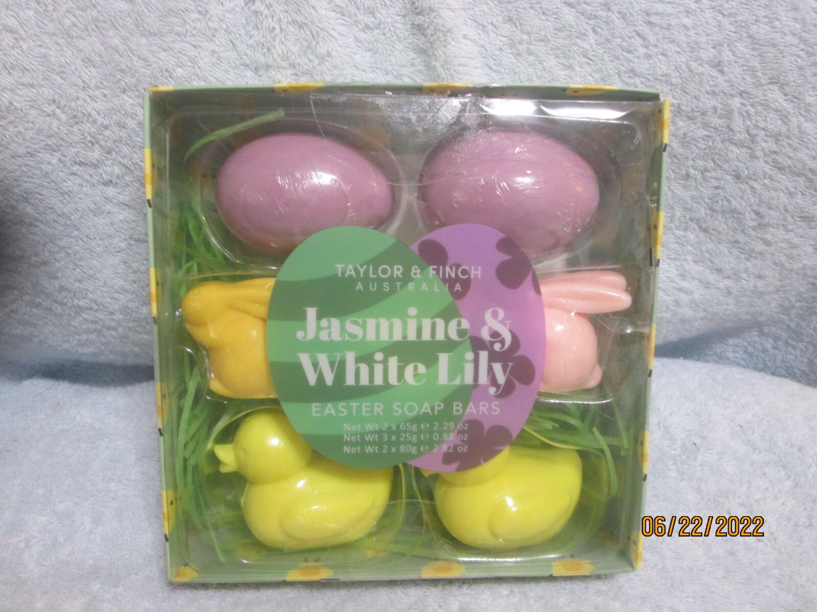 Easter Soap Bars Jasmine & Lily 2 Eggs, 2 Bunny Rabbits & 2 Chicks New