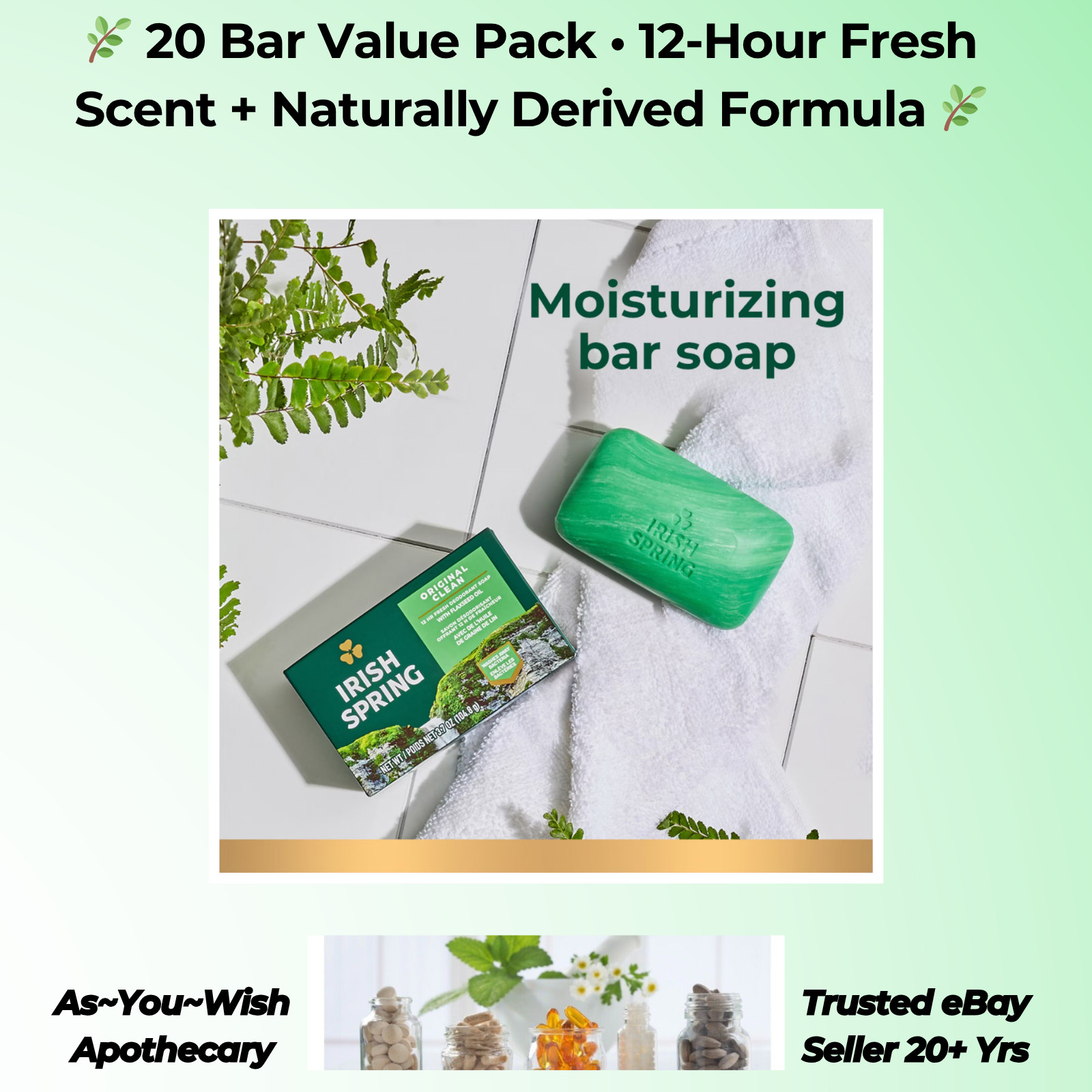 Irish Spring Men’s Bar Soap 20 Count 4oz Each Original Clean – NO SHIP TO CA