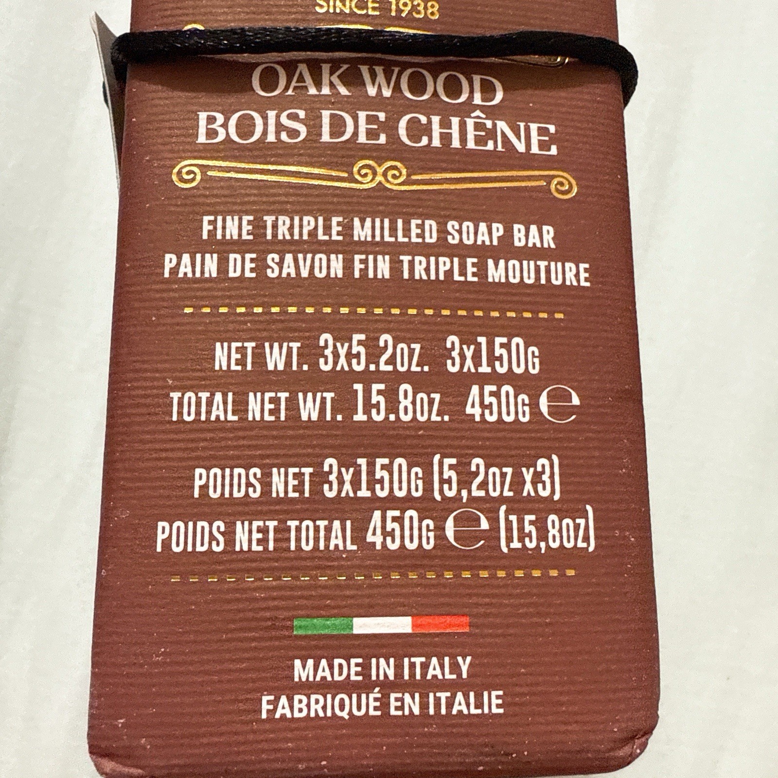ZENI FINE TRIPLE MILLED SOAP BAR (3 BARS )5.3OZ EACH MADE IN ITALY- Oak Wood