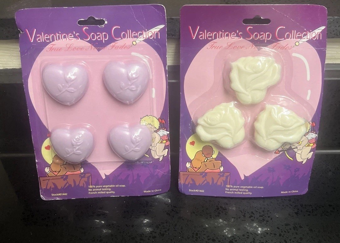 7 Valentine’s Soap Collection, White And Purple Heart, And Rose Shaped Soap