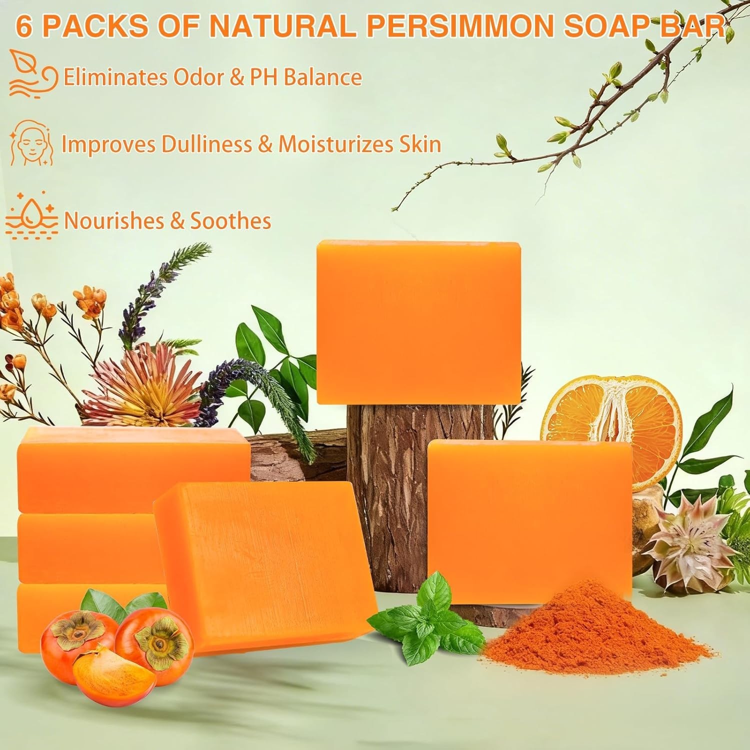 6Pack Persimmon Soap Bar for Body Odor, Japanese Persimmon Soap Eliminates Ag…