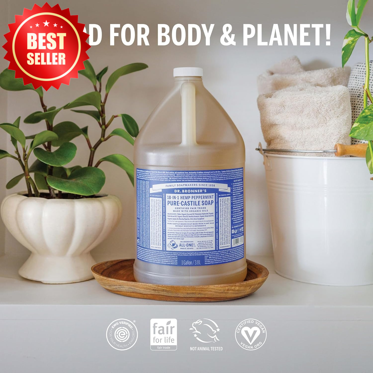 1 Gallon Pure Castile Liquid Soap Peppermint Organic Multi-Use Body Wash US