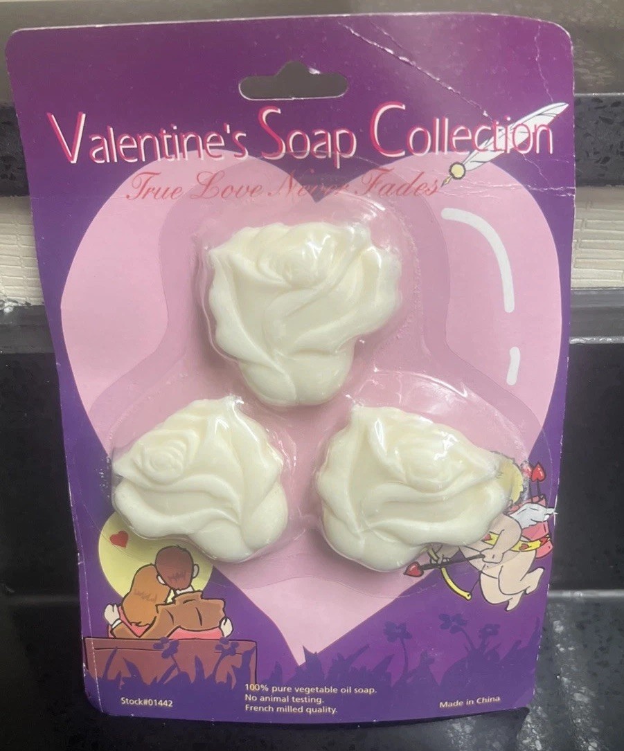 7 Valentine’s Soap Collection, White And Purple Heart, And Rose Shaped Soap