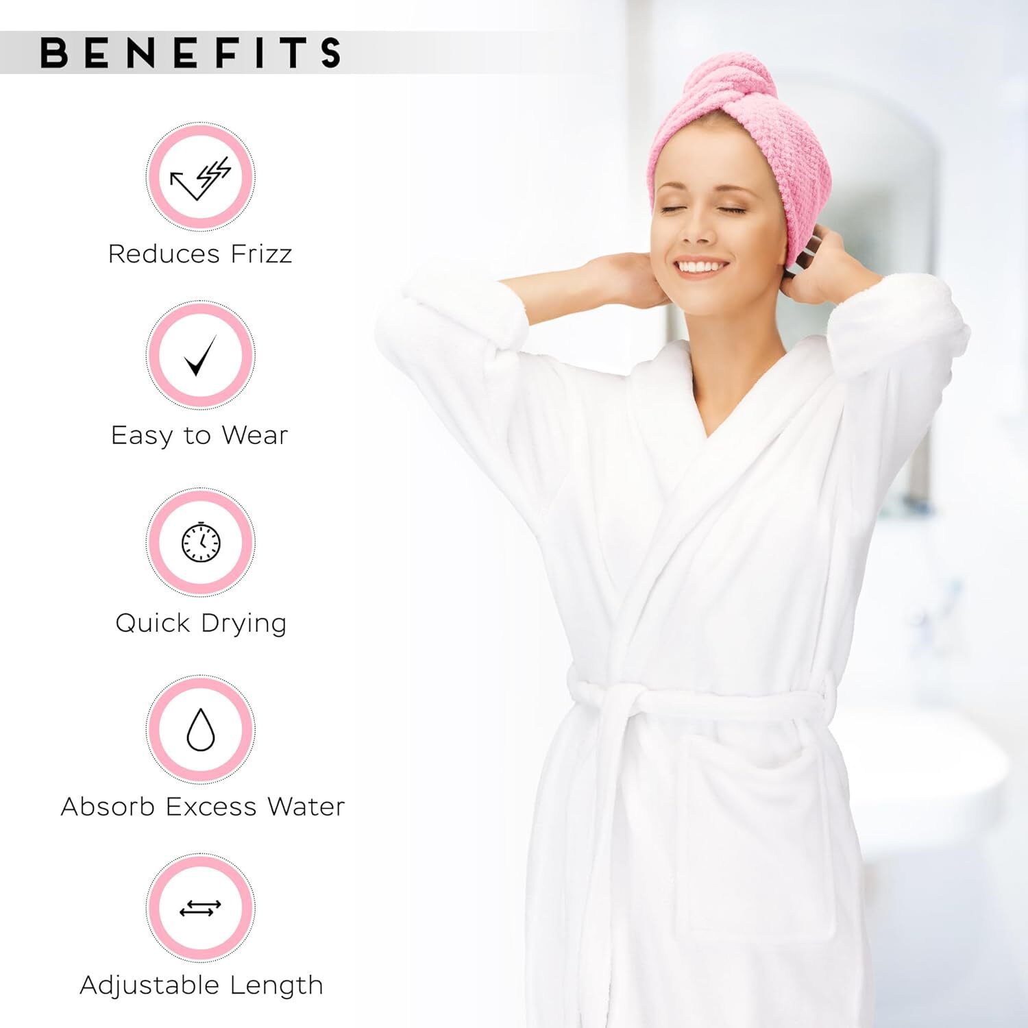 Microfiber Hair Towel for All Style, 2 Pack Quick Drying Pink