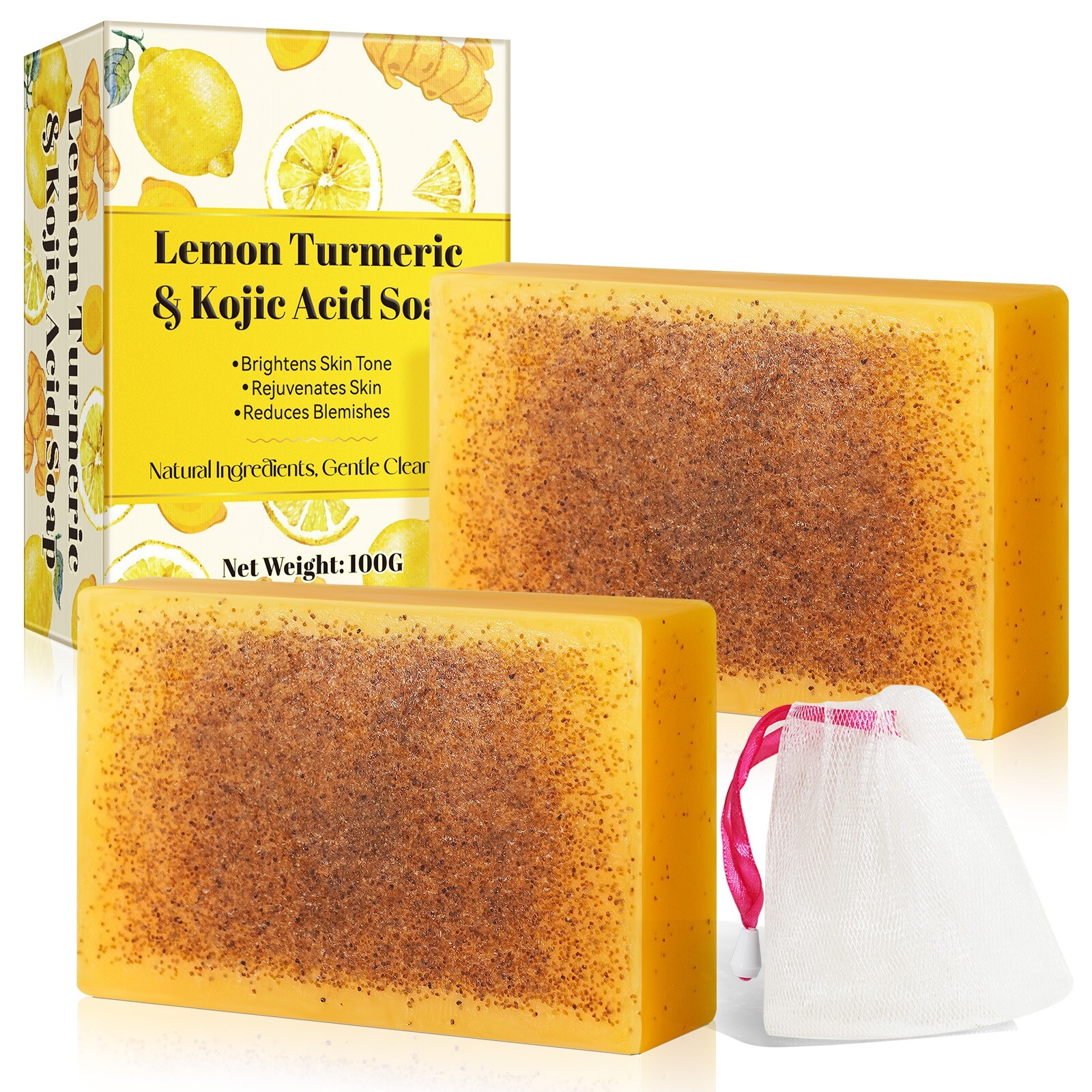 2 Pack Kojic Acid Dark Spot Remover Soap Bars with Vitamin C, Retinol, Collagen