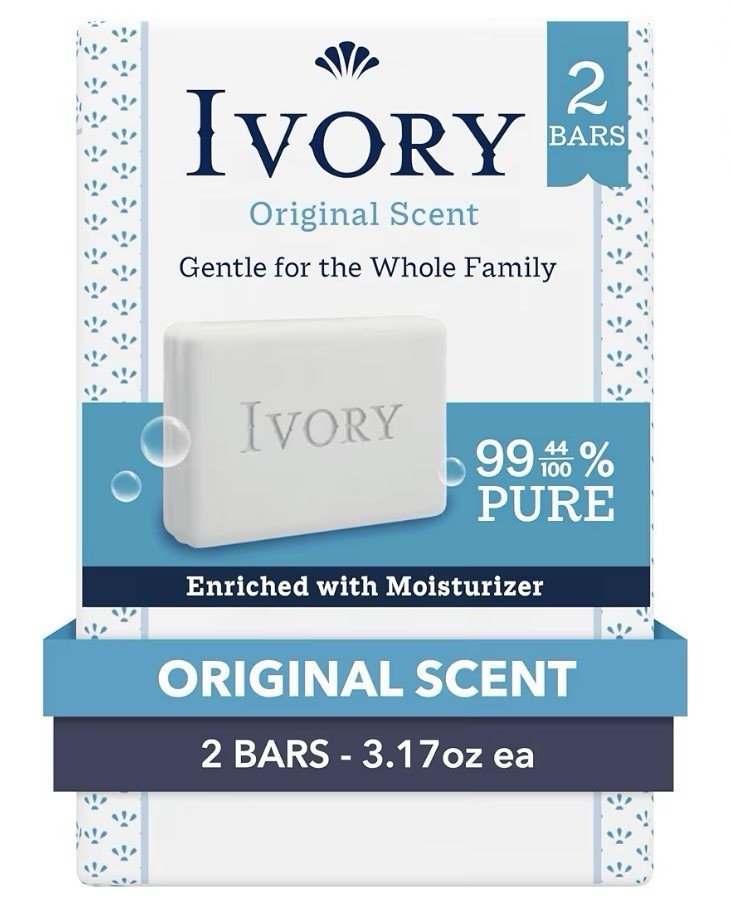 Ivory Original Scent Moisturizing Bar Soap, 2 Bars, 3.17 oz Each