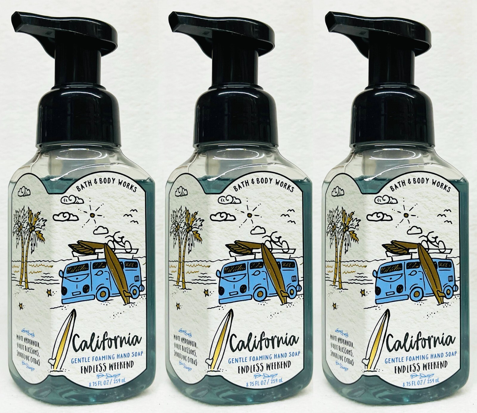 3 BathBody Works CALIFORNIA ENDLESS WEEKEND Gentle Foaming Hand Soap Wash 8.75oz