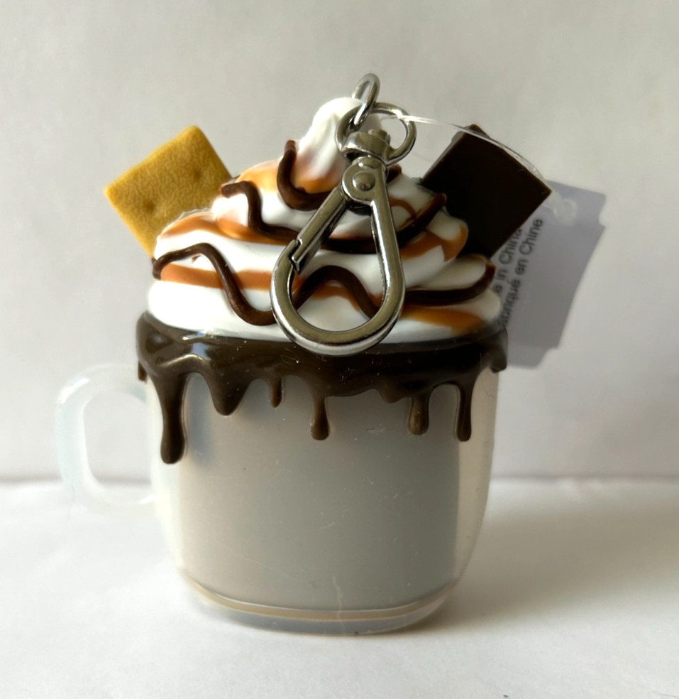 NEW Bath & and Body Works Happy Smiley S’MORES LATTE Pocket Gel Holder Keychain