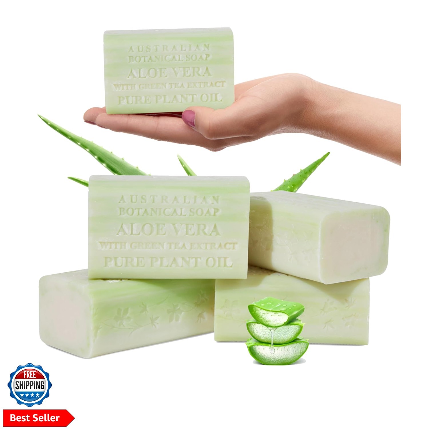 Aloe Vera with Green Tea Extract – Triple Milled 6.6 oz Bar Soap with Shea Bu…